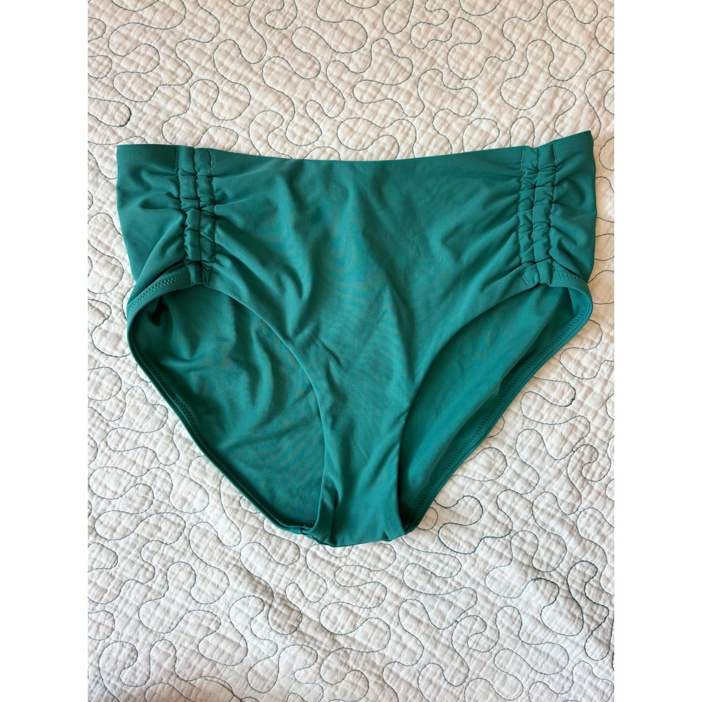 CALIA Womens High Rise Ruched Side Bikini Bottoms Teal Green XS NWOT